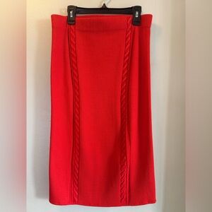 Rag & Bone Brandy Rib Knit Midi Pencil Skirt Bight Red/Orange